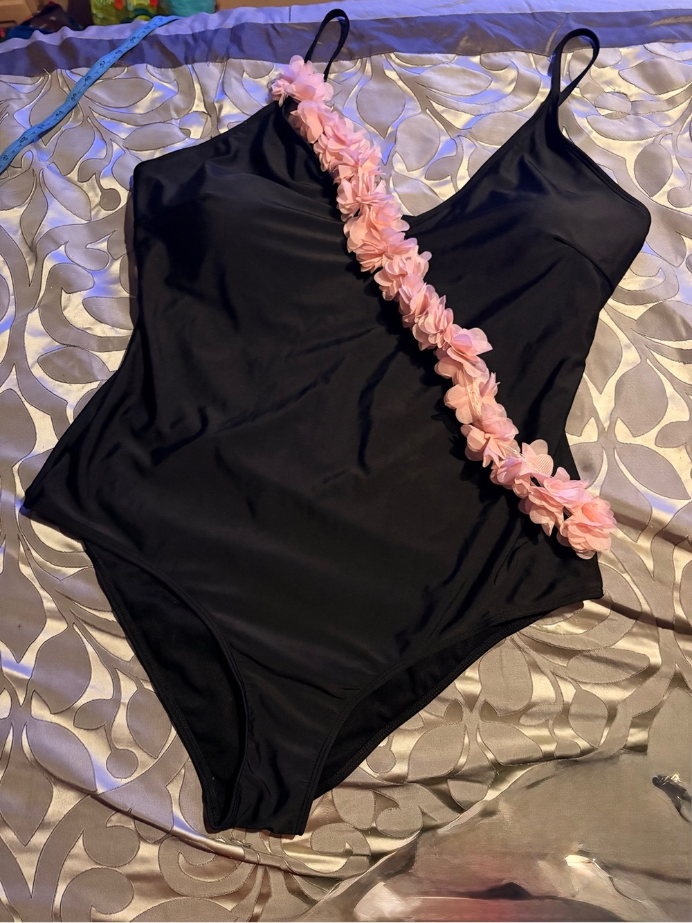 3X SHEIN Black One-Piece Swimsuit with Pink Floral Accent NWOT never worn